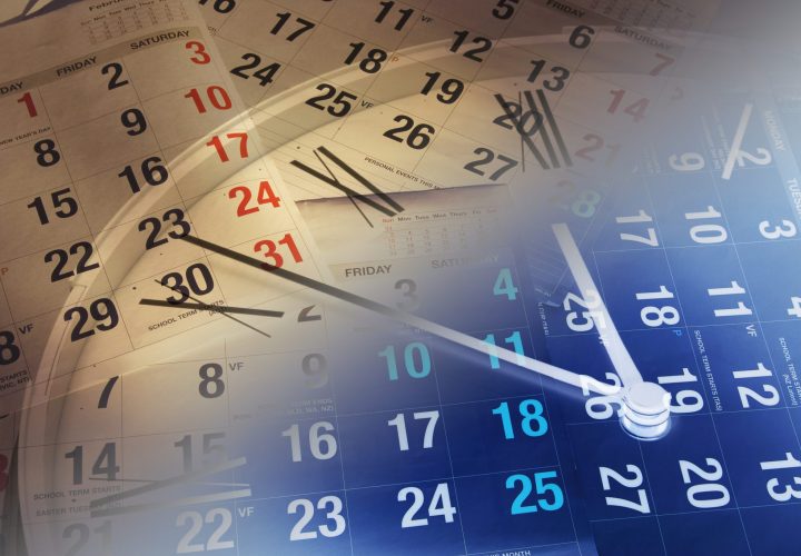 Picture of a clock overlayed on a calendar