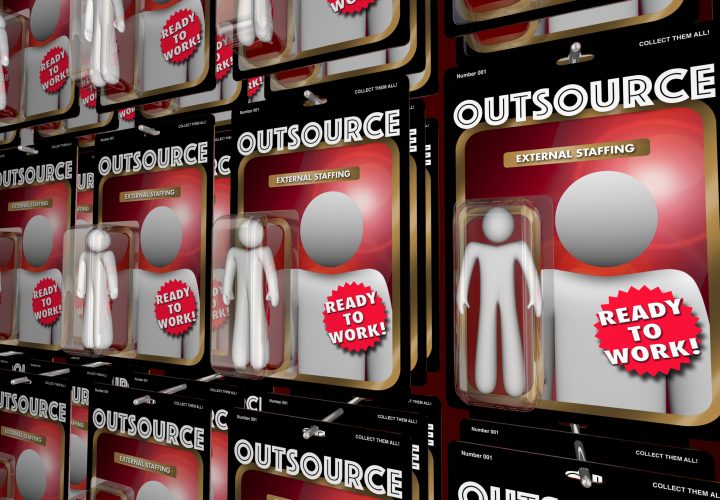 Outsource Hiring External Workers Employees Action Figures 3d Illustration