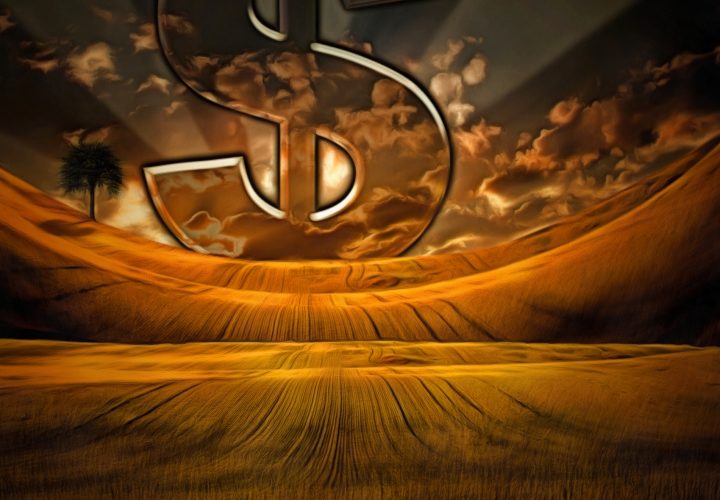 Shining dollar sign at the horizon